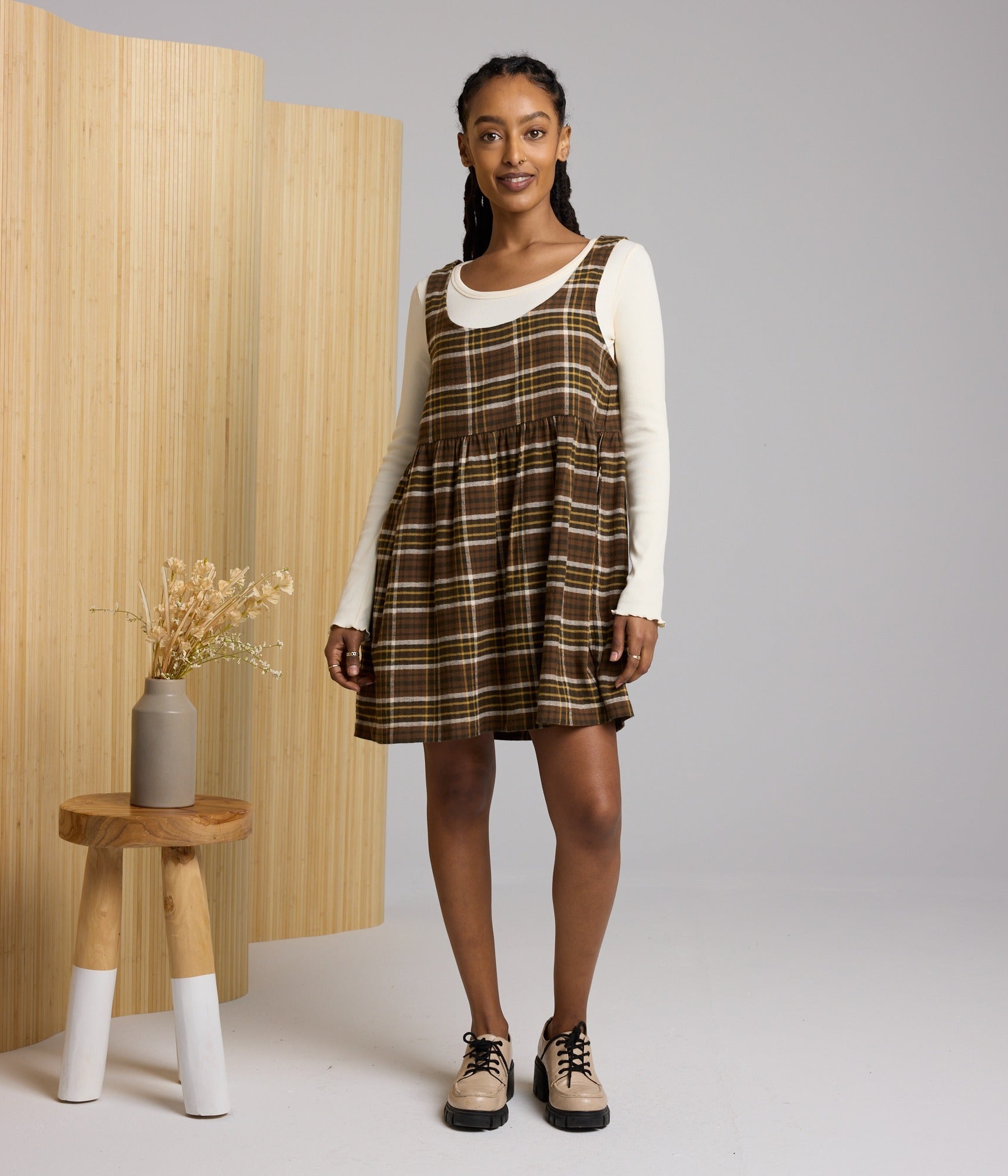 Glenwood Flannel Dress - Teak Plaid