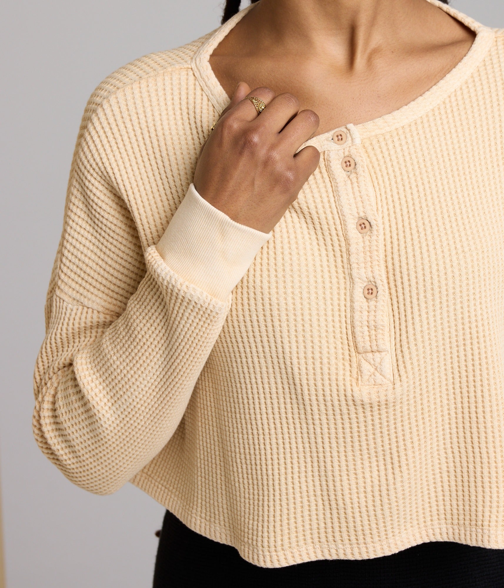Cris Waffle Knit Top - Dusty Peach