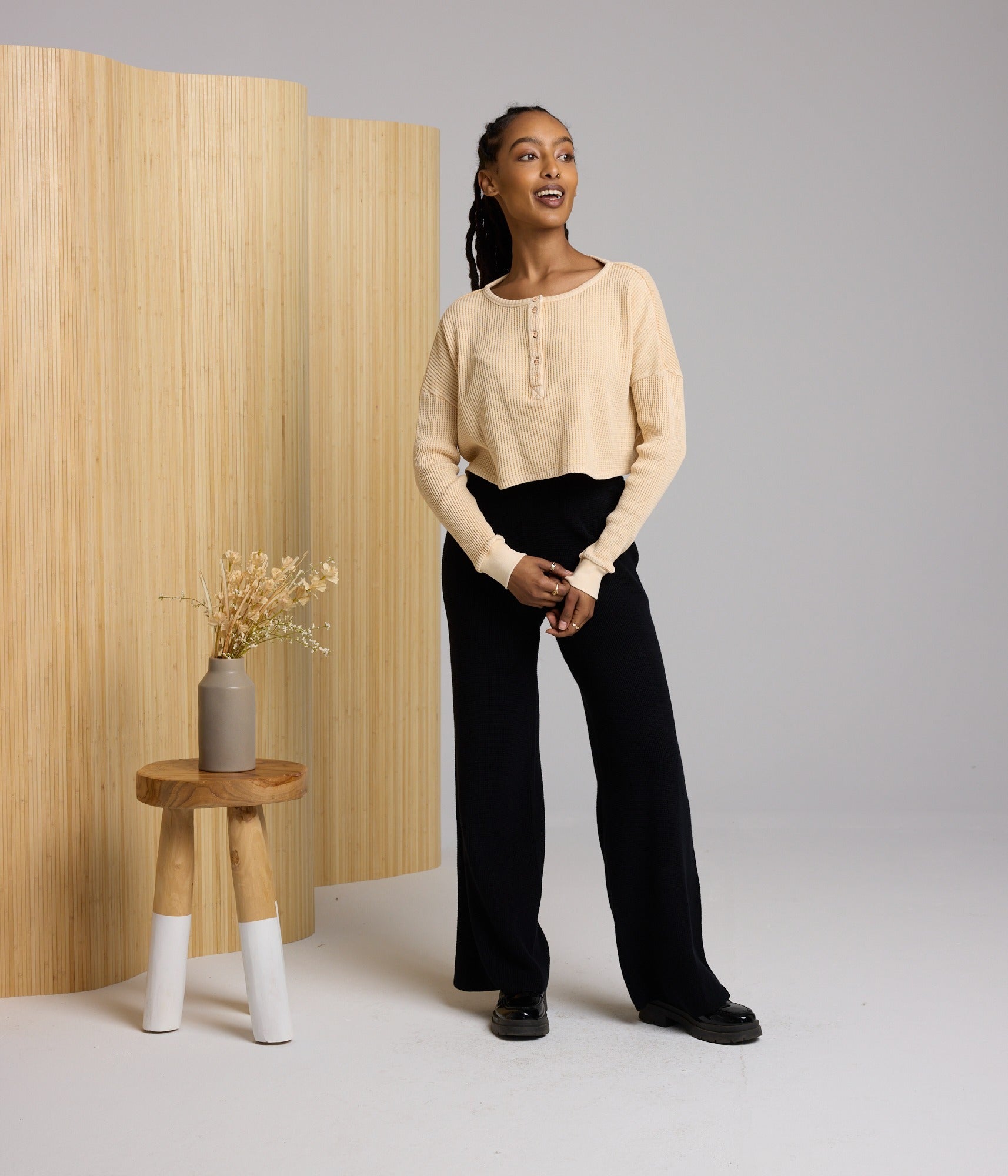 Cris Waffle Knit Top - Dusty Peach