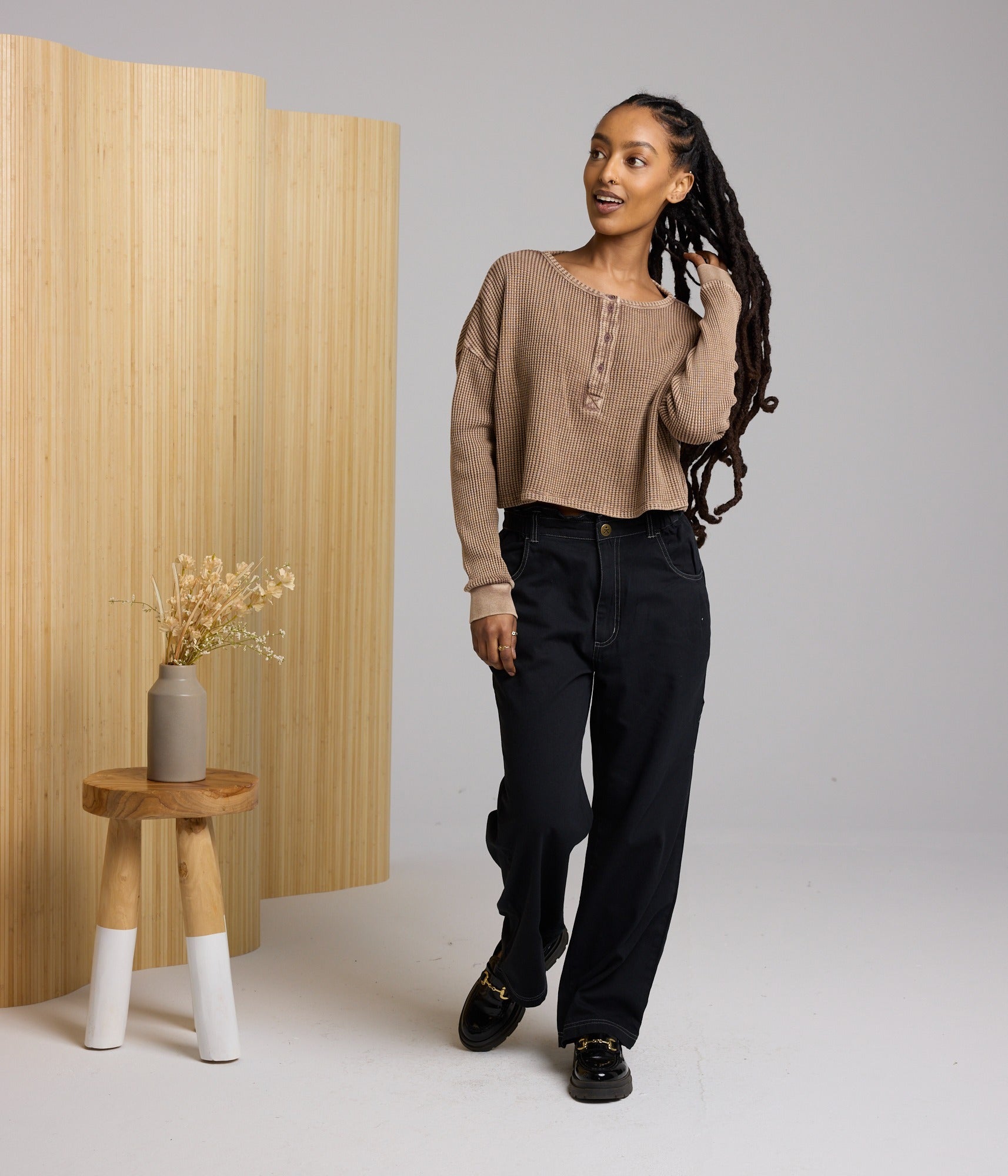 Cris Waffle Knit Top - Pinto