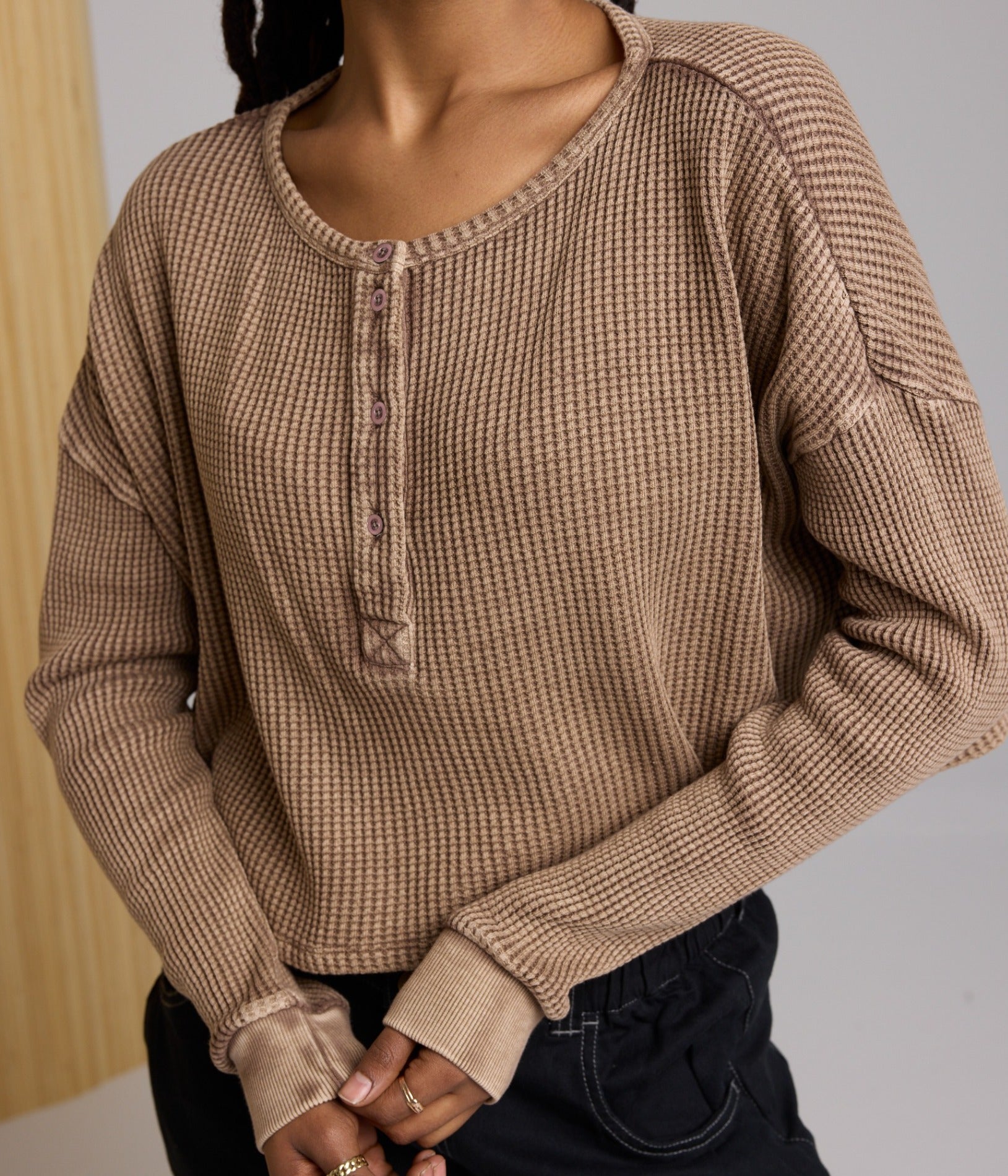 Cris Waffle Knit Top - Pinto
